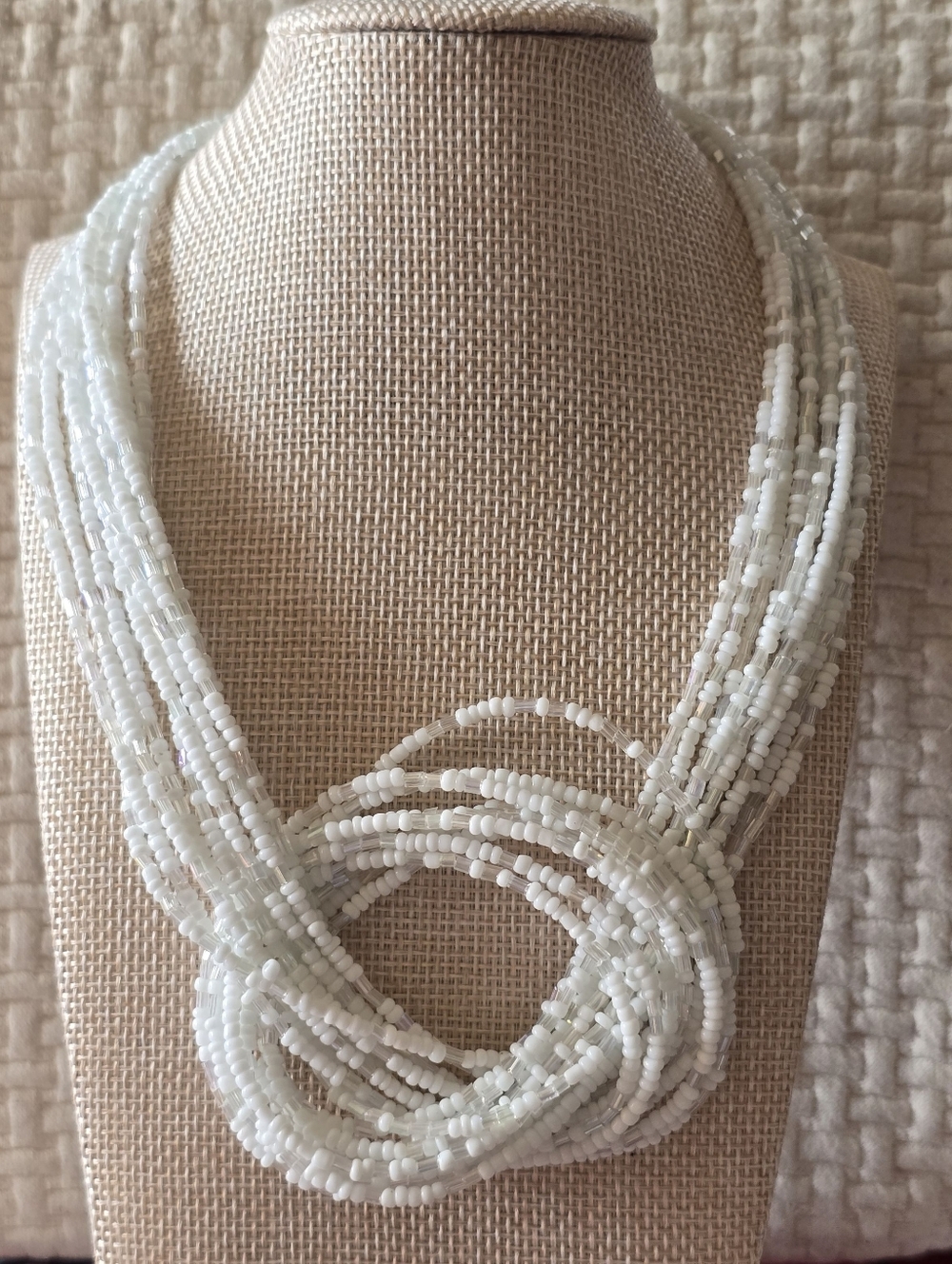 Vintage multi-strand white seed bead necklace. 